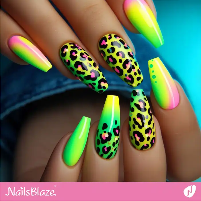 Leopard Gradient Neon Nails | Animal Print Nails - NB2633